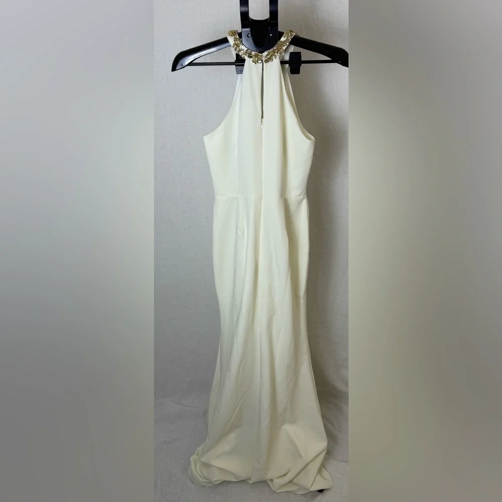 Marchesa Notte | Ivory Beaded Halter Neck Gown Size S - Picture 8 of 9